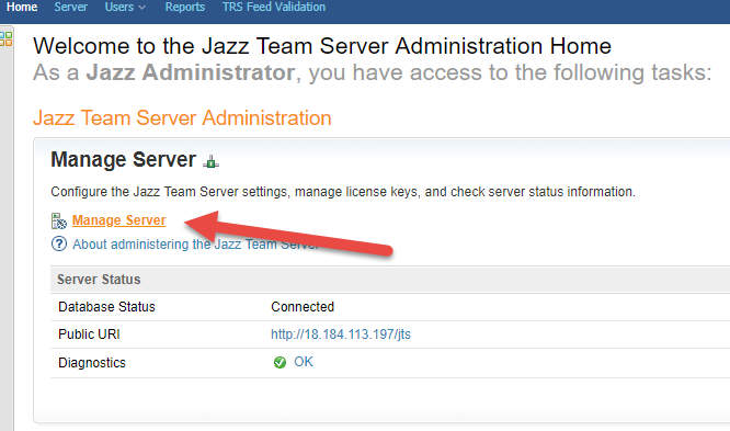 Click on the Manage Server button highlighted in orange